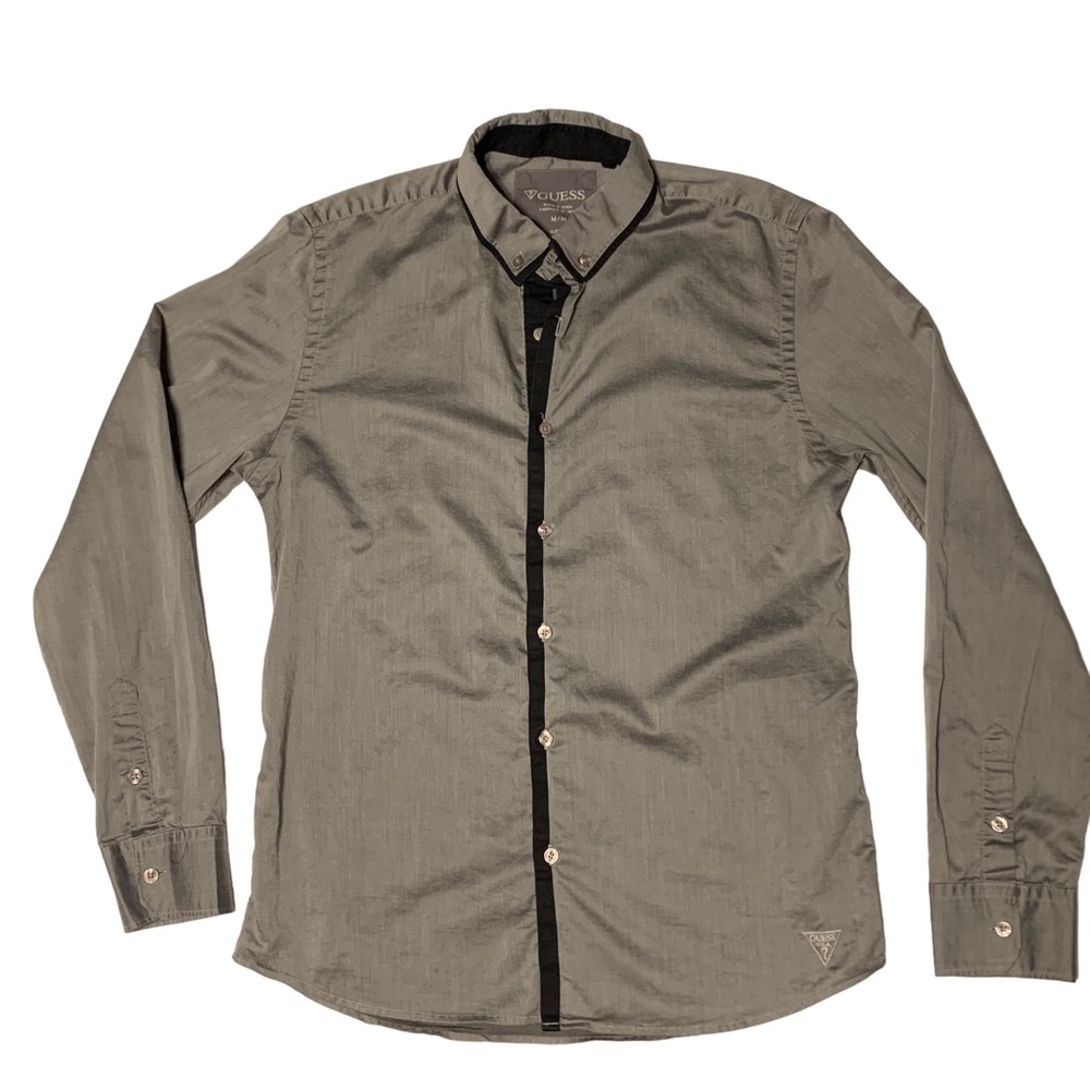 Guess Men’s Long Sleeve Button Down Shirt Silver & Black SZ Med Slim Fit
